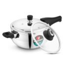 Bergner Trimax ORB Tri-Ply Stainless Steel Pressure Cooker | Outer Lid | Glass Lid Included | Induction & Gas Compatible | ISI Approved