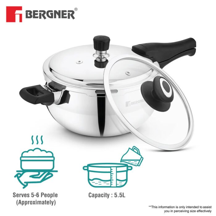 Bergner Trimax ORB Tri-Ply Stainless Steel Pressure Cooker | Outer Lid | Glass Lid Included | Induction & Gas Compatible | ISI Approved - Image 13