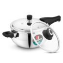 Bergner Trimax ORB Tri-Ply Stainless Steel Pressure Cooker | Outer Lid | Glass Lid Included | Induction & Gas Compatible | ISI Approved