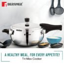 Bergner Trimax ORB Tri-Ply Stainless Steel Pressure Cooker | Outer Lid | Glass Lid Included | Induction & Gas Compatible | ISI Approved