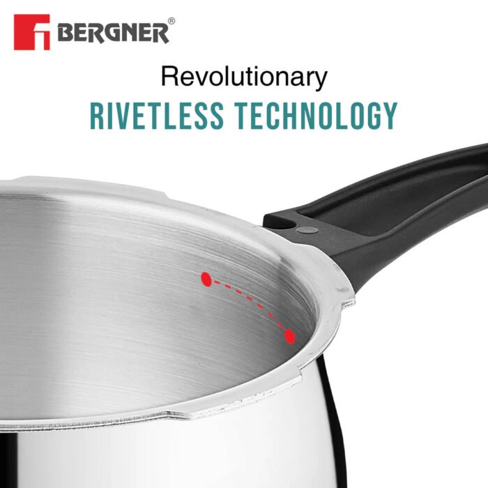 Bergner Trimax ORB Tri-Ply Stainless Steel Pressure Cooker | Outer Lid | Glass Lid Included | Induction & Gas Compatible | ISI Approved - Image 4