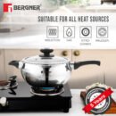 Bergner Trimax ORB Tri-Ply Stainless Steel Pressure Cooker | Outer Lid | Glass Lid Included | Induction & Gas Compatible | ISI Approved