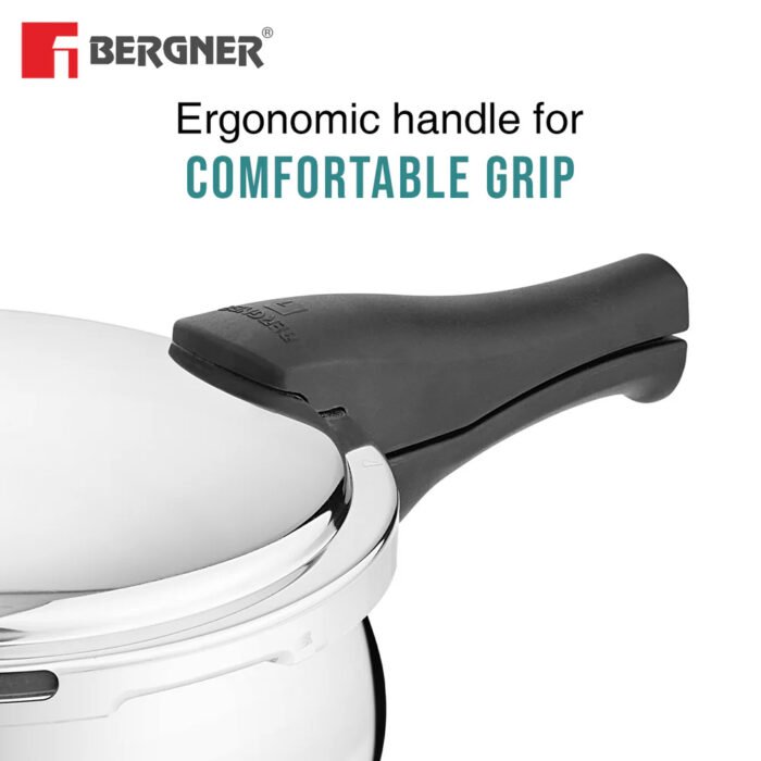 Bergner Trimax ORB Tri-Ply Stainless Steel Pressure Cooker | Outer Lid | Glass Lid Included | Induction & Gas Compatible | ISI Approved - Image 2