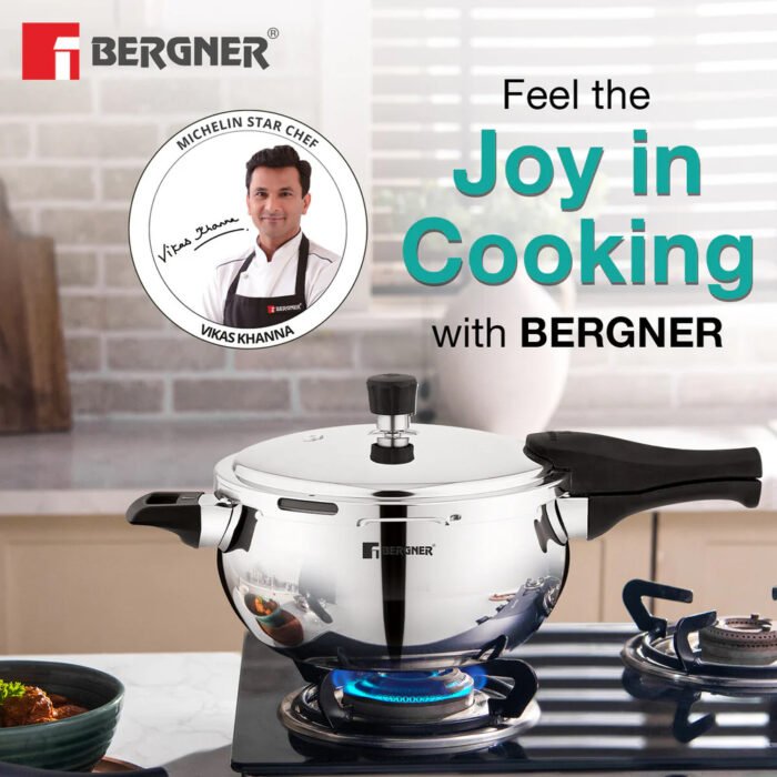 Bergner Trimax ORB Tri-Ply Stainless Steel Pressure Cooker | Outer Lid | Glass Lid Included | Induction & Gas Compatible | ISI Approved - Image 7