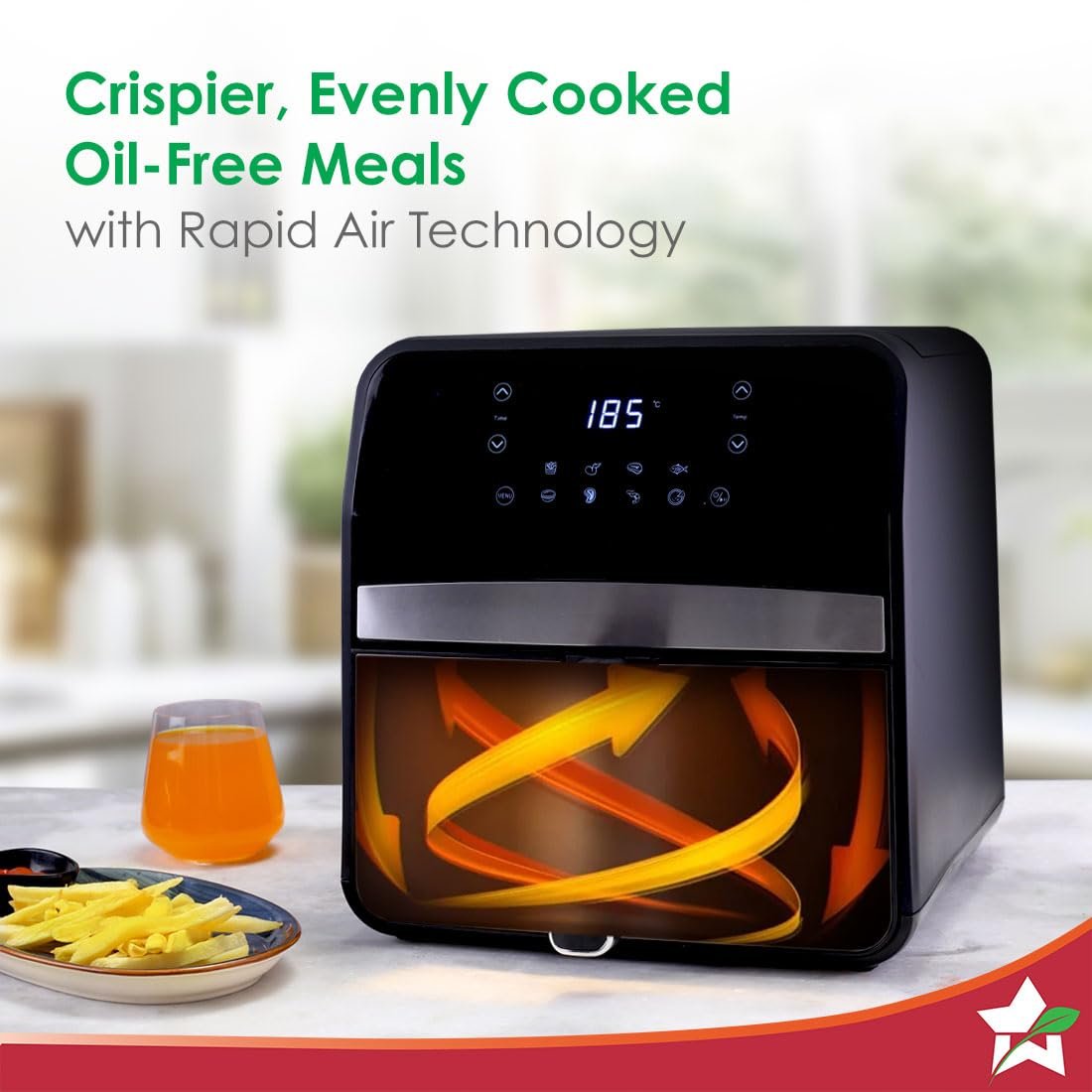 Wonderchef Regenta Digital Air Fryer with Window - 6.5L, 1800W | Rapid Air Technology | 8 Pre-Set Functions | Auto Shut-Off | Touch Screen | 2-Year Warranty - Image 4