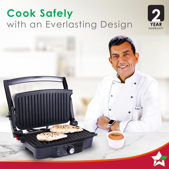 Wonderchef Sanjeev Kapoor Tandoor – 3-in-1 Electric Grill & Sandwich Maker, 1500W, 180° Grilling, Cool Touch, Auto Shut Off - Image 2