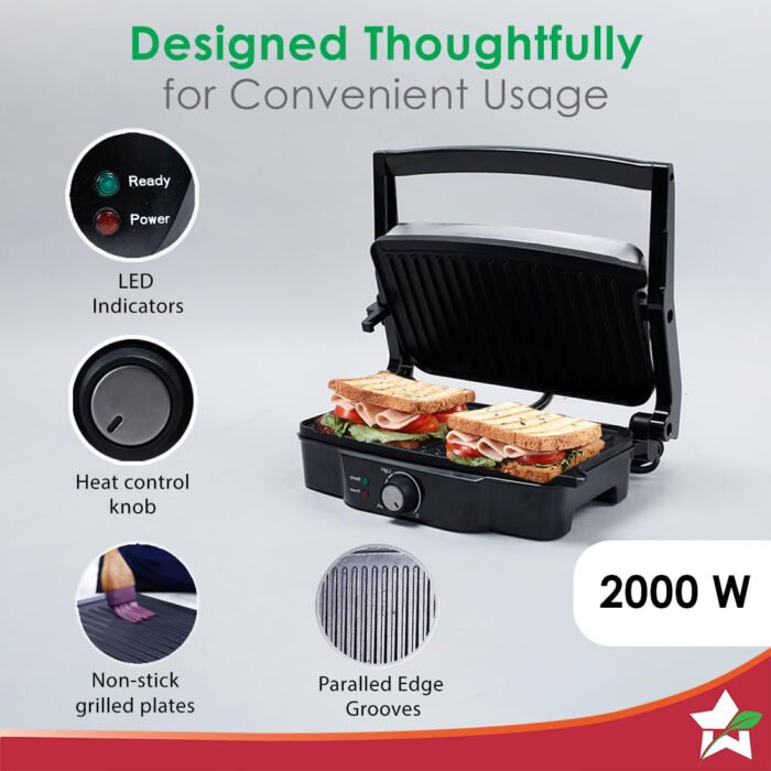 Wonderchef Sanjeev Kapoor Tandoor – 3-in-1 Electric Grill & Sandwich Maker, 1500W, 180° Grilling, Cool Touch, Auto Shut Off - Image 6