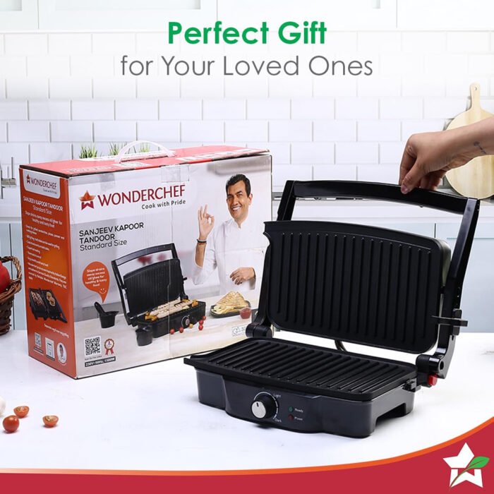 Wonderchef Sanjeev Kapoor Tandoor – 3-in-1 Electric Grill & Sandwich Maker, 1500W, 180° Grilling, Cool Touch, Auto Shut Off - Image 8