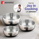 Bergner BE Essentials TriPly Stainless Steel 3 Pcs Mini Tasra Set - Cook & Serve with Style