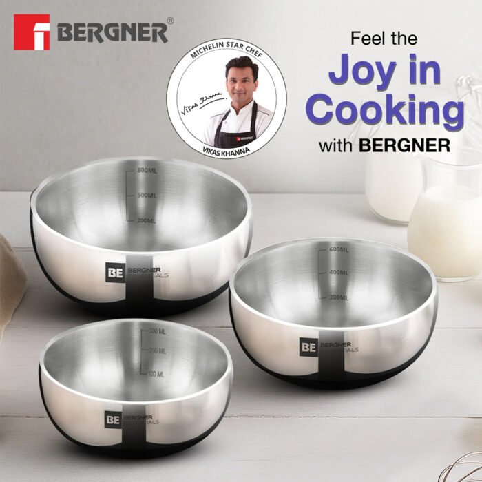Bergner BE Essentials TriPly Stainless Steel 3 Pcs Mini Tasra Set - Cook & Serve with Style - Image 7