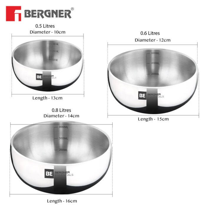 Bergner BE Essentials TriPly Stainless Steel 3 Pcs Mini Tasra Set - Cook & Serve with Style - Image 3