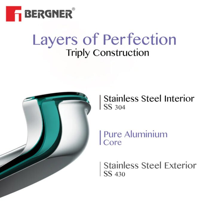 Bergner BE Essentials TriPly Stainless Steel 3 Pcs Mini Tasra Set - Cook & Serve with Style - Image 4