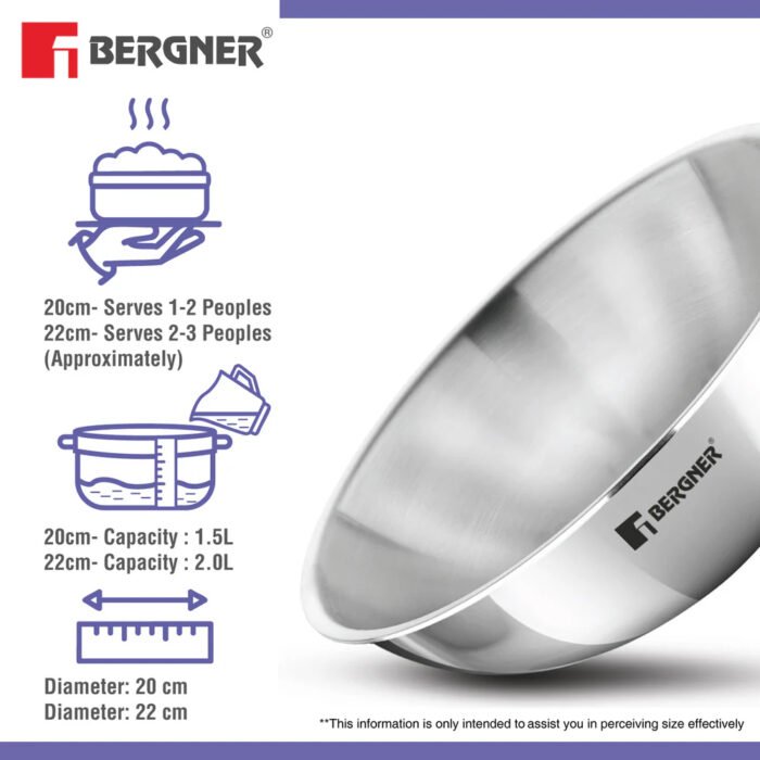 Bergner TriPro Triply Stainless Steel 2 Pcs Tasra Set - Induction Bottom - Image 3