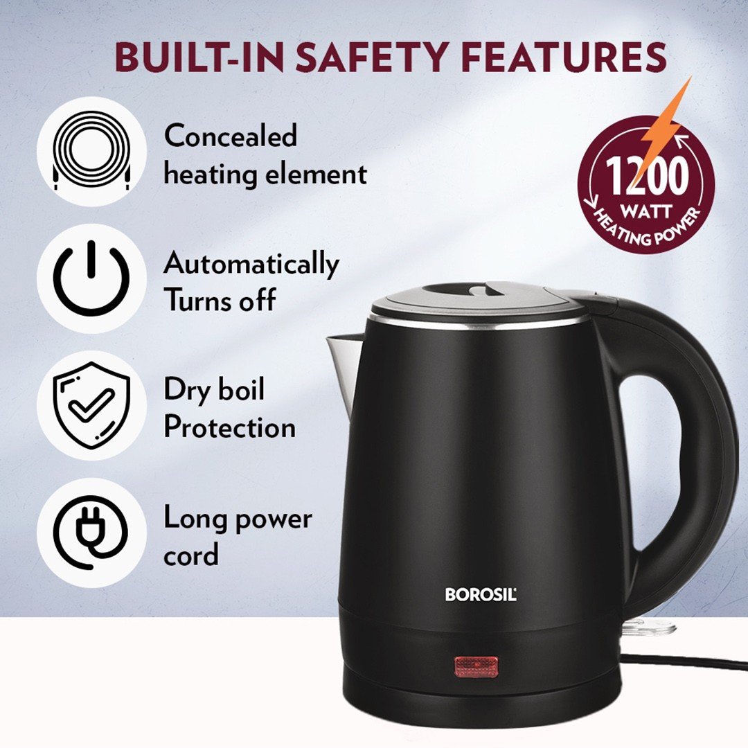 Borosil Cooltouch Stainless Steel Multipurpose Electric Kettle With Glass Lid - Image 2
