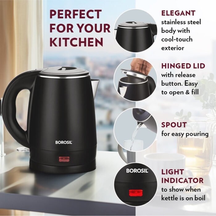 Borosil Cooltouch Stainless Steel Multipurpose Electric Kettle With Glass Lid - Image 5
