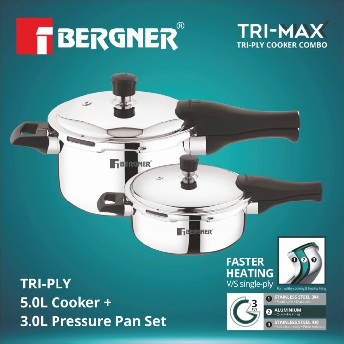 Trimax Triply Stainless Steel Pressure Cooker Combo - Image 4