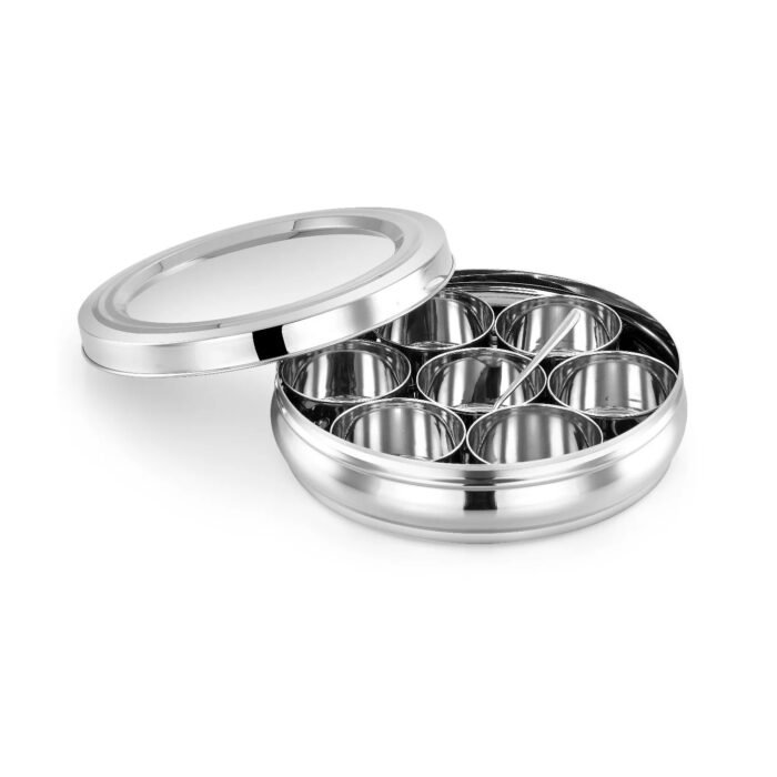 AVIAS Stainless Steel Deluxe Spice Box with See-Through Lid | Masala Dabba / Masala Dani Organizer with 7 Compartments & Spoon | Small & Medium Sizes - Image 4