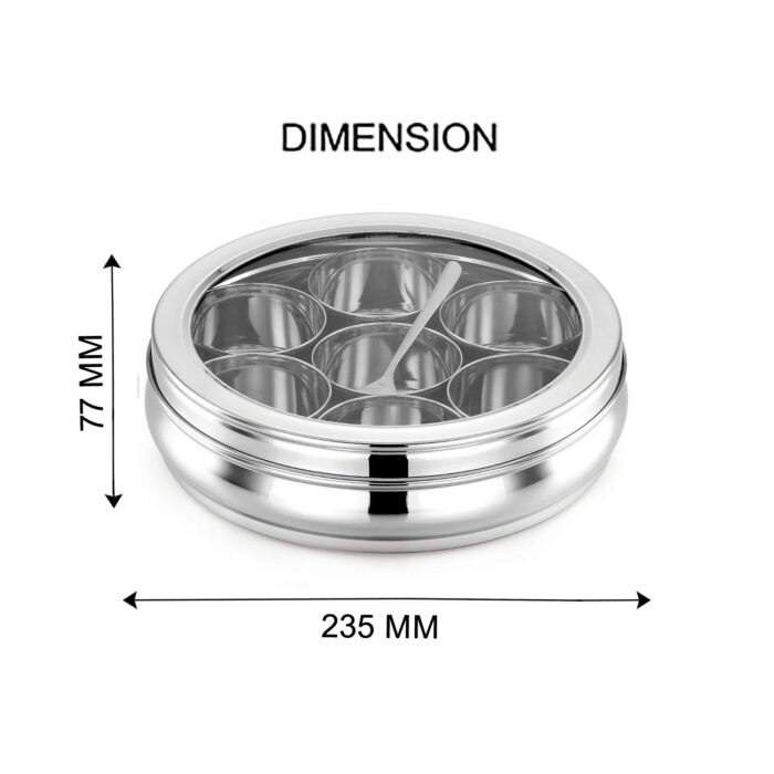 AVIAS Stainless Steel Deluxe Spice Box with See-Through Lid | Masala Dabba / Masala Dani Organizer with 7 Compartments & Spoon | Small & Medium Sizes - Image 5