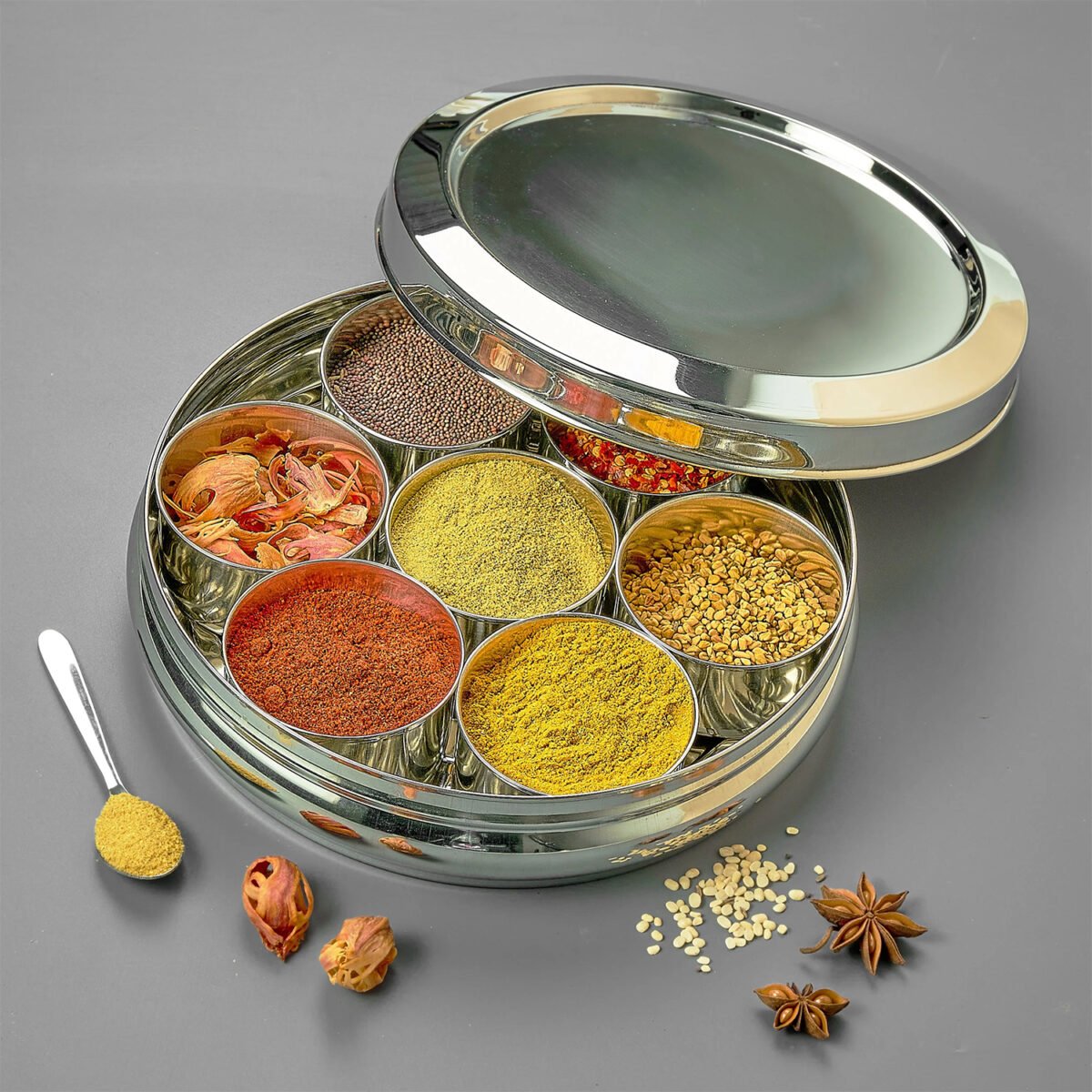 AVIAS Stainless Steel Deluxe Spice Box with Stainless Steel Lid