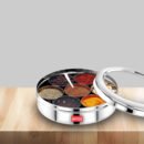 AVIAS Stainless Steel Elegant Spice Box with See-Through Lid | Rust-Resistant Masala Dabba | 7 Compartments & Steel Spoon | Small & Medium