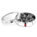 AVIAS Stainless Steel Elegant Spice Box with See-Through Lid | Rust-Resistant Masala Dabba | 7 Compartments & Steel Spoon | Small & Medium