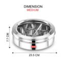 AVIAS Stainless Steel Elegant Spice Box with See-Through Lid | Rust-Resistant Masala Dabba | 7 Compartments & Steel Spoon | Small & Medium