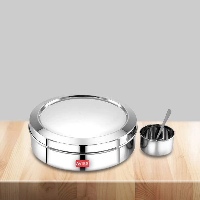AVIAS Stainless Steel Elegant Spice Box with Stainless Steel Lid | Masala Dani / Masala Dabba Kitchen Organizer | 7 Compartments with Steel Spoon | Small & Medium - Image 2