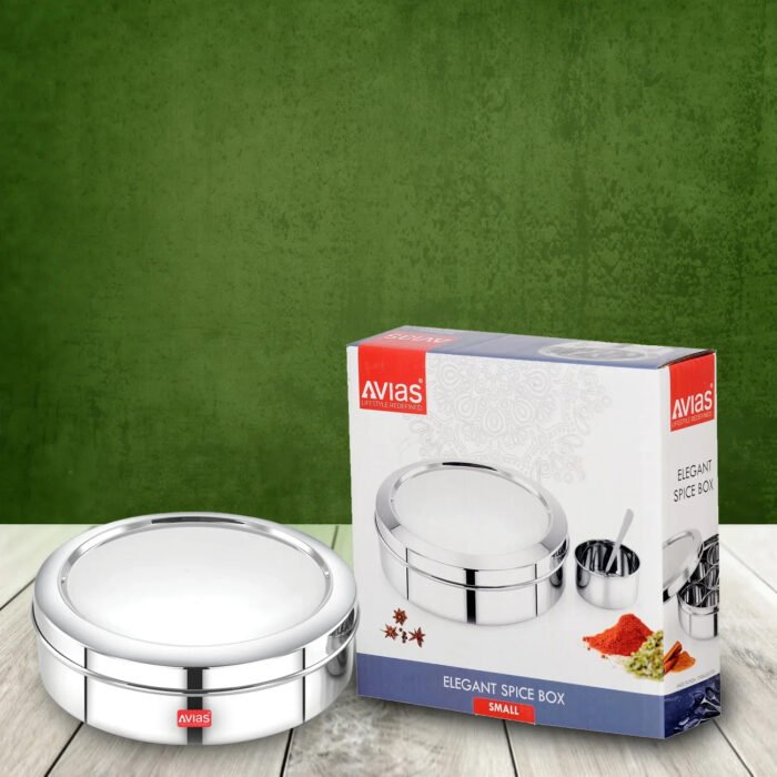 AVIAS Stainless Steel Elegant Spice Box with Stainless Steel Lid | Masala Dani / Masala Dabba Kitchen Organizer | 7 Compartments with Steel Spoon | Small & Medium - Image 5