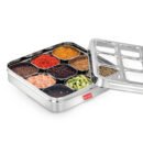 AVIAS Stainless Steel Spice Box with 9 Square Large Compartments | Rust-Free See-Through Lid | Break-Resistant Acrylic Sheet | Masala Dabba / Masala Dani / Dry Fruit Box | Kitchen Organiser
