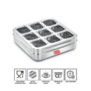 AVIAS Stainless Steel Spice Box with 9 Square Large Compartments | Rust-Free See-Through Lid | Break-Resistant Acrylic Sheet | Masala Dabba / Masala Dani / Dry Fruit Box | Kitchen Organiser
