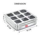 AVIAS Stainless Steel Spice Box with 9 Square Large Compartments | Rust-Free See-Through Lid | Break-Resistant Acrylic Sheet | Masala Dabba / Masala Dani / Dry Fruit Box | Kitchen Organiser