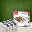 AVIAS Stainless Steel Spice Box with 9 Square Large Compartments | Rust-Free See-Through Lid | Break-Resistant Acrylic Sheet | Masala Dabba / Masala Dani / Dry Fruit Box | Kitchen Organiser