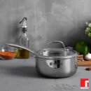 Bergner Hitech Prism Non-Stick Stainless Steel Saucepan With Lid, 16 cm, Induction Base