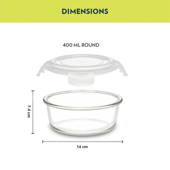 Borosil Alfa Green Glass Lunch Box, Round x 3 (Tall), 400ml - Set of 3 - Image 3
