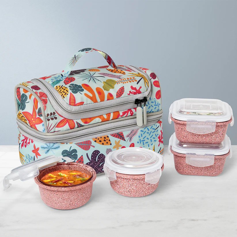 Borosil Bloom Pink Universal Glass Lunchbox