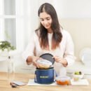 Borosil Blue Glass Lunchbox Set | 2 Round Tall Containers (400ml) | Leak-Proof Borosilicate Glass with Stylish Carry Bag