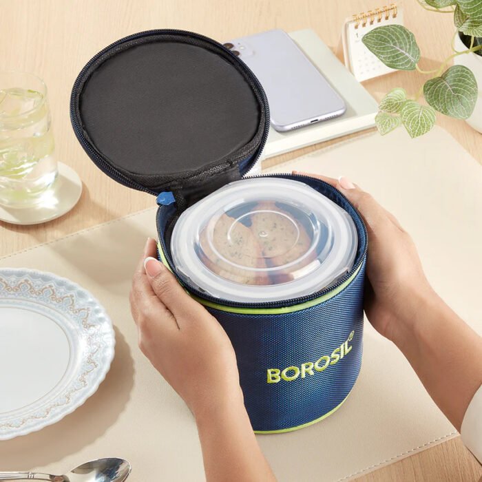 Borosil Blue Glass Lunchbox Set | 2 Round Tall Containers (400ml) | Leak-Proof Borosilicate Glass with Stylish Carry Bag - Image 9
