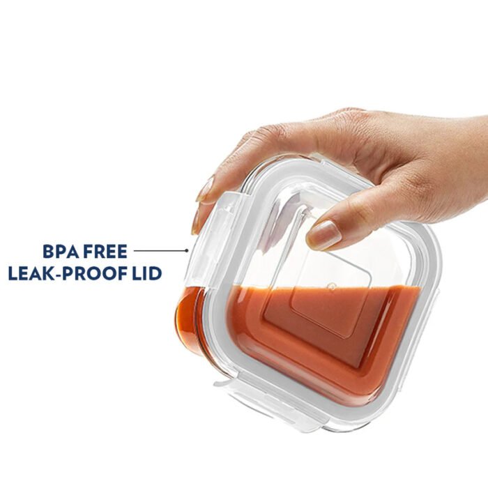 Borosil Glass Lunchbox, Square + Rectangular, 320ml x 3 + 120ml - Image 4