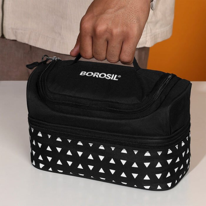 Borosil Kube Black Universal Glass Lunchbox Set – 320ml x 2 + 240ml x 2 | Leak-Proof Borosilicate Glass Containers with Lunch Bag - Image 5