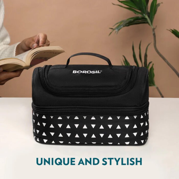 Borosil Kube Black Universal Glass Lunchbox Set – 320ml x 2 + 240ml x 2 | Leak-Proof Borosilicate Glass Containers with Lunch Bag - Image 10