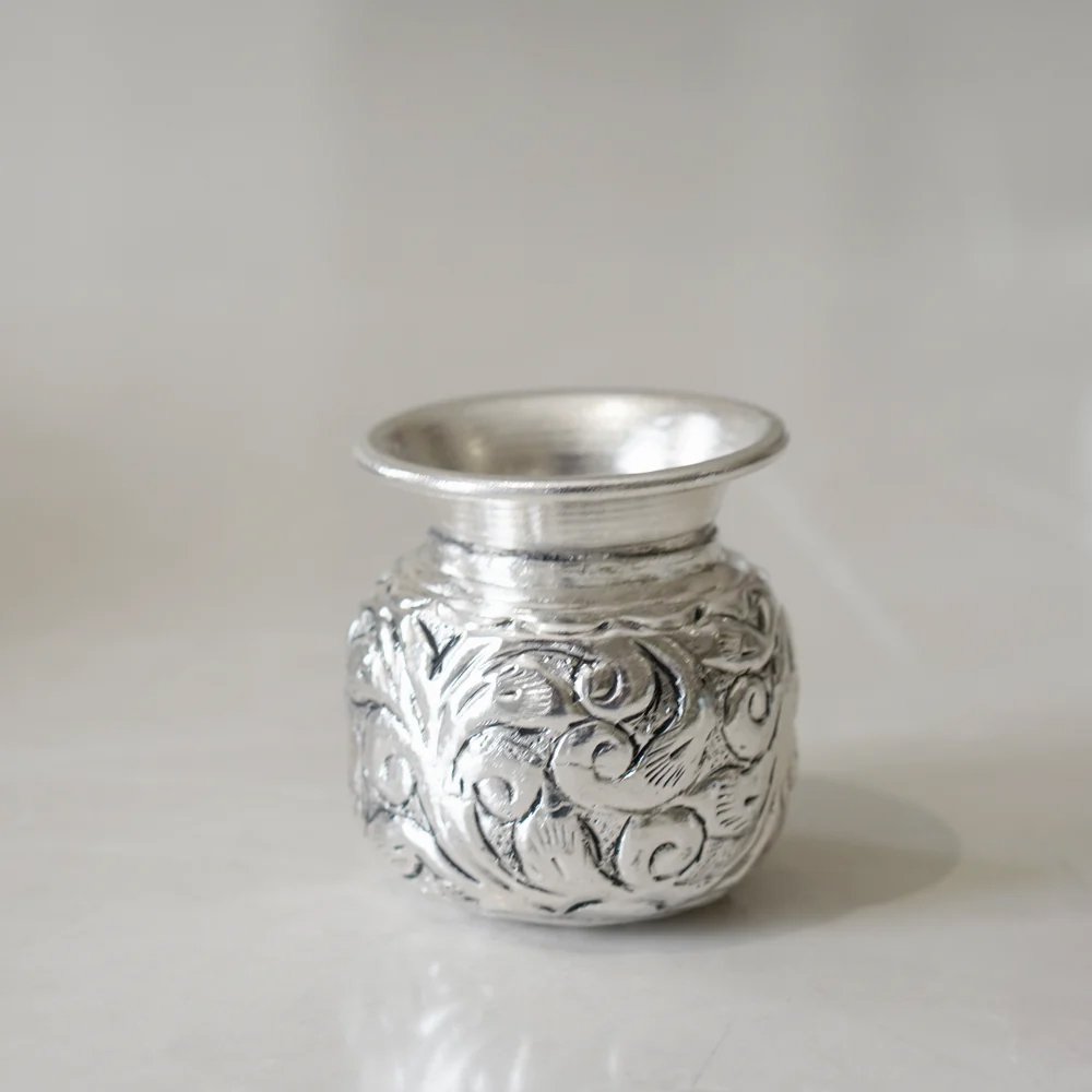 Brass Globe Ghungroo Pooja Set with Silver Finish - Image 8