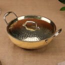 Brass Kadai with Kalai and Lid - Traditional Brass Cookware for Curries, Snacks & Frying