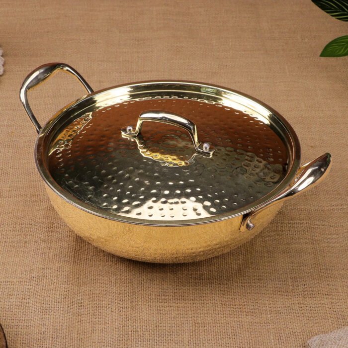 Brass Kadai with Kalai and Lid - Traditional Brass Cookware for Curries, Snacks & Frying - Image 2