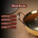 Brass Kadai with Kalai and Lid - Traditional Brass Cookware for Curries, Snacks & Frying