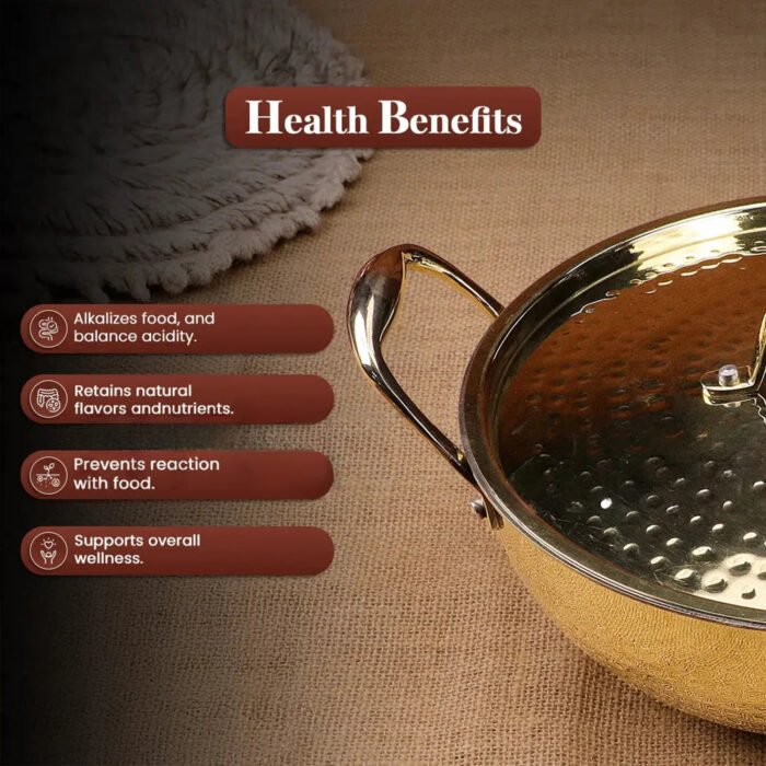 Brass Kadai with Kalai and Lid - Traditional Brass Cookware for Curries, Snacks & Frying - Image 6