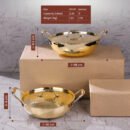 Brass Kadai with Kalai and Lid - Traditional Brass Cookware for Curries, Snacks & Frying