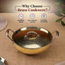 Brass Kadai with Kalai and Lid - Traditional Brass Cookware for Curries, Snacks & Frying