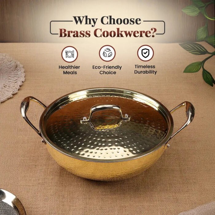 Brass Kadai with Kalai and Lid - Traditional Brass Cookware for Curries, Snacks & Frying - Image 3