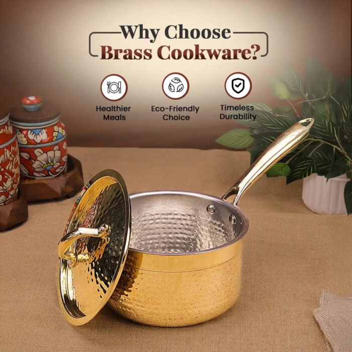 Brass Sauce Pan with Lid - Traditional Kalai-Coated Brass Cookware for Tea, Sauces & Soups - Image 10