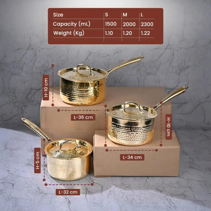 Brass Sauce Pan with Lid - Traditional Kalai-Coated Brass Cookware for Tea, Sauces & Soups - Image 9
